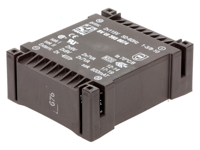 Transformator: ingegoten; 14VA; 115VACx2; 9V; 9V; 778mA; 778mA; PCB Transformator: ingegoten; 14VA; 115VACx2; 9V; 9V; 778mA; 778mA; PCB